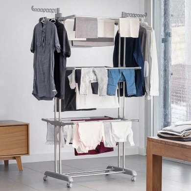 Metal folding clothes rack with 3 levels height 49-62x67x175cm.