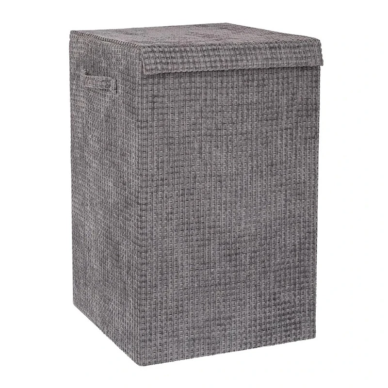 GREY FABRIC LAUNTRY BASKET WITH LID 35X35X55CM