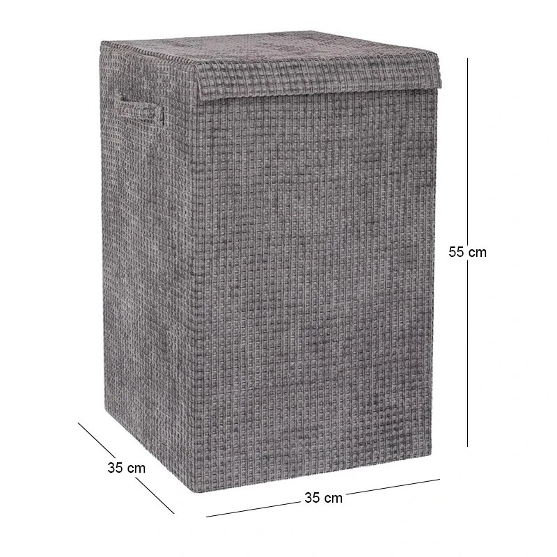 GREY FABRIC LAUNTRY BASKET WITH LID 35X35X55CM