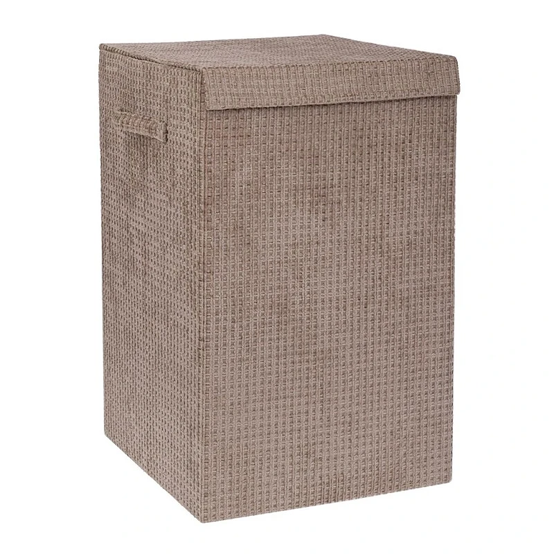 CREAM FABRIC LAUNTRY BASKET WITH LID 35X35X55CM
