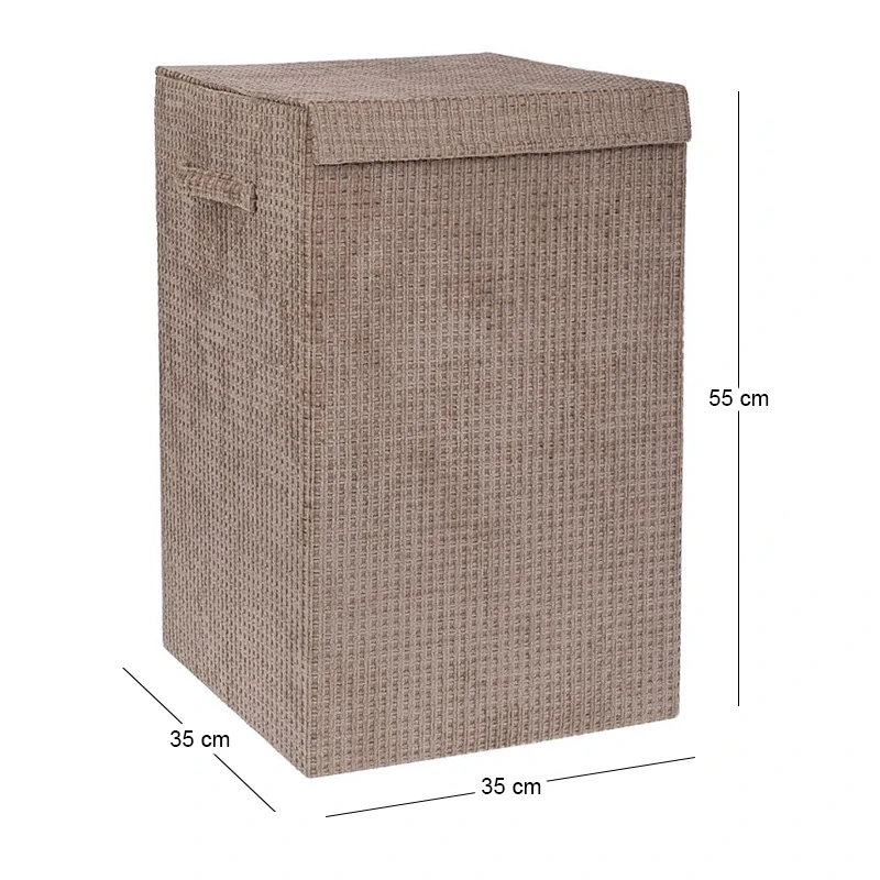 CREAM FABRIC LAUNTRY BASKET WITH LID 35X35X55CM
