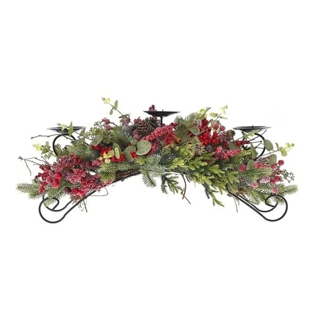 CANDLE HOLDER WITH PINE CONES, RED BERRIES AND CINAMMON STICKS 65X25CM