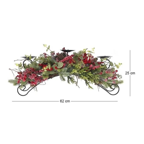 CANDLE HOLDER WITH PINE CONES, RED BERRIES AND CINAMMON STICKS 65X25CM