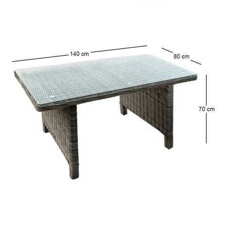 ARIZONA Table 140x80x70cm Alu/Wicker Grey Brown