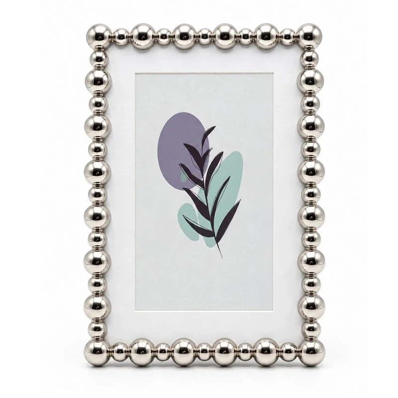 SILVER METAL PHOTO FRAME WITH PEARLS 17X12CM