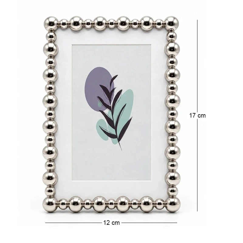SILVER METAL PHOTO FRAME WITH PEARLS 17X12CM