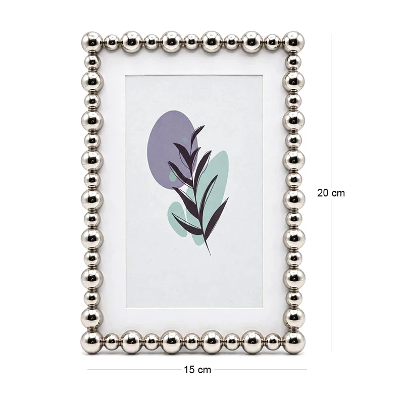 SILVER METAL PHOTO FRAME WITH PEARLS 20X15CM