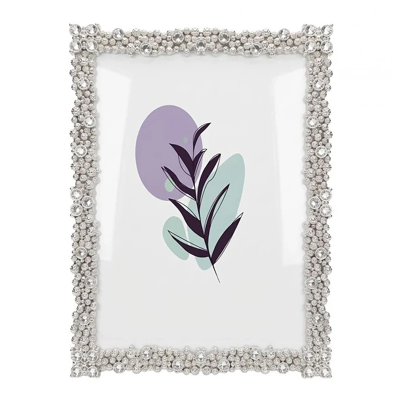 SILVER METAL PHOTO FRAME DECORATED WITH DIAMONDS 19,5X14,5CM