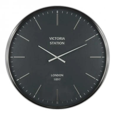 OVERSIZED SILVER AND BLACK WALL CLOCK VICTORIA STATION 75x6CM