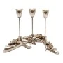 SILVER 3 ARM RESIN CANDLEHOLDER WITH EMBOSSED LEAVES 22X7X17CM
