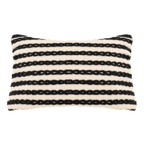 WHITE WITH BLACK STRIPES COTTON FABRIC FILLED CUSHION 50X33CM