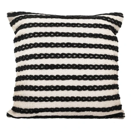 WHITE WITH BLACK STRIPES COTTON FABRIC FILLED CUSHION 50X50CM
