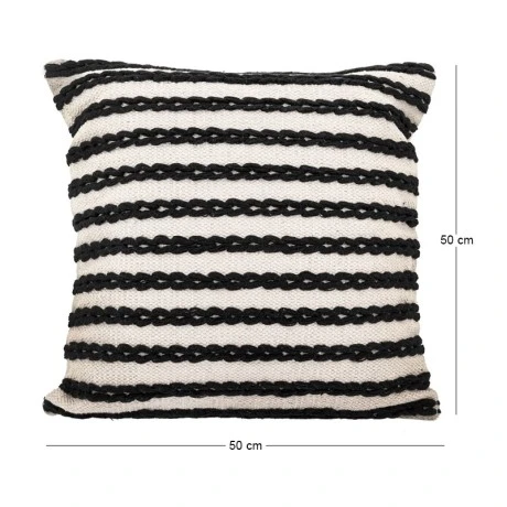 WHITE WITH BLACK STRIPES COTTON FABRIC FILLED CUSHION 50X50CM