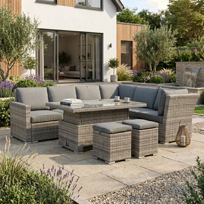 BOOZER Set Alu (5pcs) Wicker Grey/Cushions Anthracite