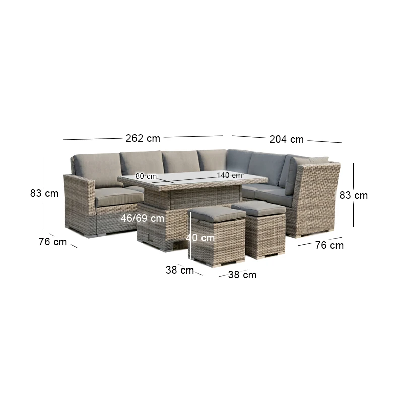 BOOZER Set Alu (5pcs) Wicker Grey/Cushions Anthracite
