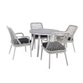 CENTRAL Set Τραπεζαρία Κήπου ALU & Rope Grey-Μαξιλ.Ανθρακί: Τραπέζι Φ100cm + 4 Πολυθρόνες