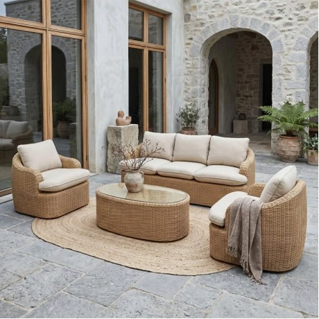 CHICAGO Set (4pcs) Alu/Wicker Natural (Cushions Beige)