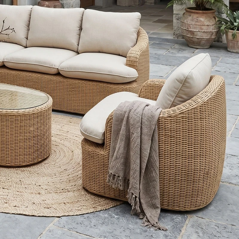 CHICAGO Set (4pcs) Alu/Wicker Natural (Cushions Beige)