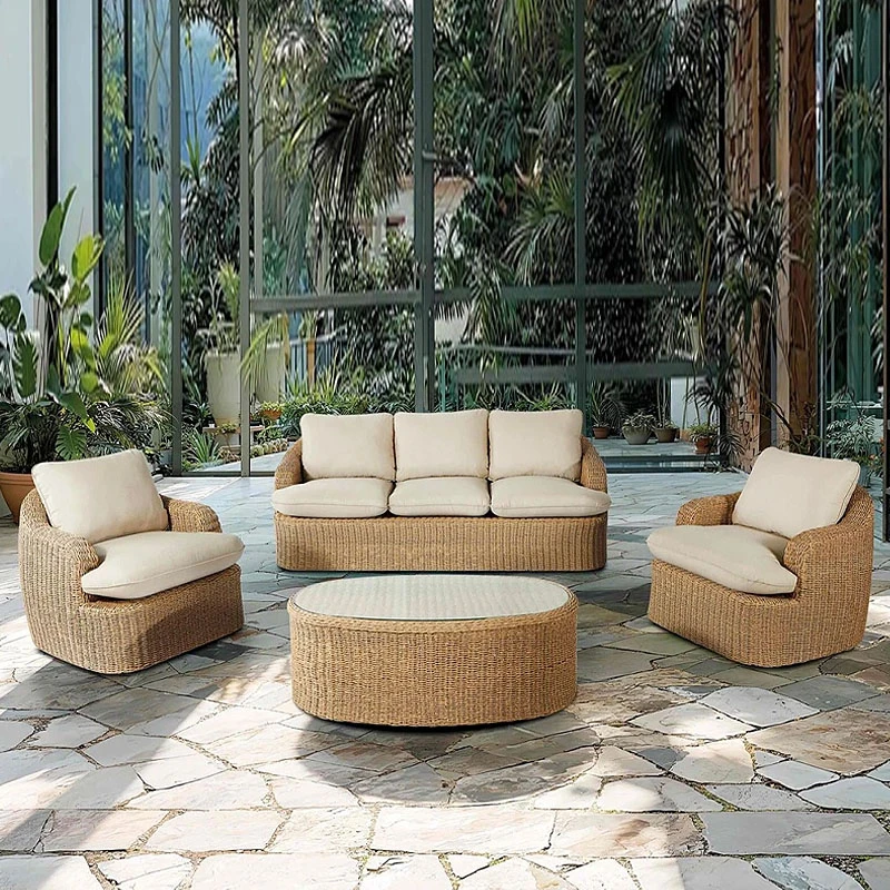CHICAGO Set (4pcs) Alu/Wicker Natural (Cushions Beige)