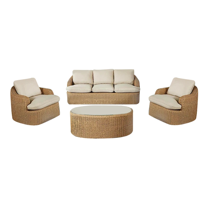CHICAGO Set (4pcs) Alu/Wicker Natural (Cushions Beige)