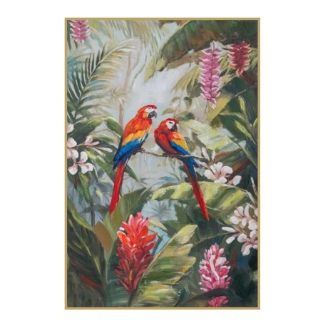 COLORFUL PARROT ΠΙΝΑΚΑΣ ΕΛΑΙΟΓΡΑΦΙΑ ΜΕ ΧΡΥΣΗ ΚΟΡΝΙΖΑ ΣΕ ΤΥΠΩΜΕΝΟ ΚΑΜΒΑ 80Χ120ΕΚ