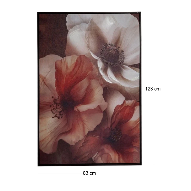 CREAM FLOWERS ΠΙΝΑΚΑΣ 83Χ123ΕΚ ME WENGE ΚΟΡΝΙΖΑ ΣΕ ΤΥΠΩΜΕΝΟ ΚΑΜΒΑ