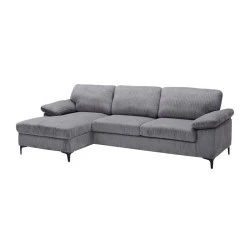 CYRIL Left Facing Corner Sofa, Grey Corduroy Fabric