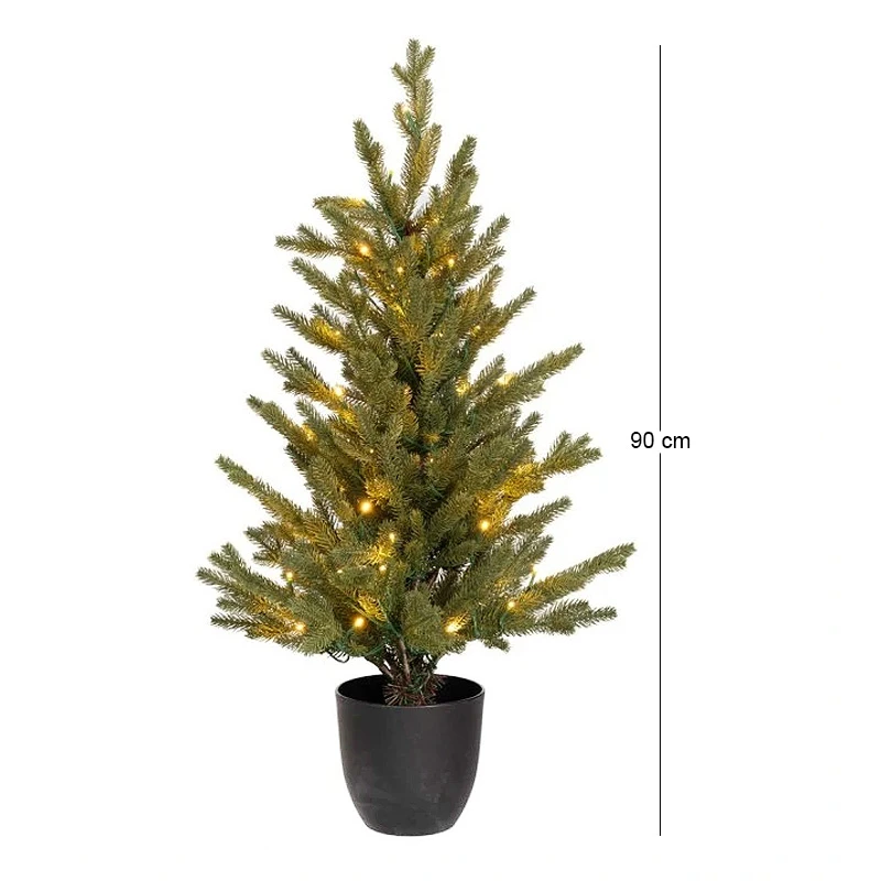 CHRISTMAS TREE PRE-LIT WITH POT 90CM WITH 50 LED WARM WHITE STEADY LIGHTS