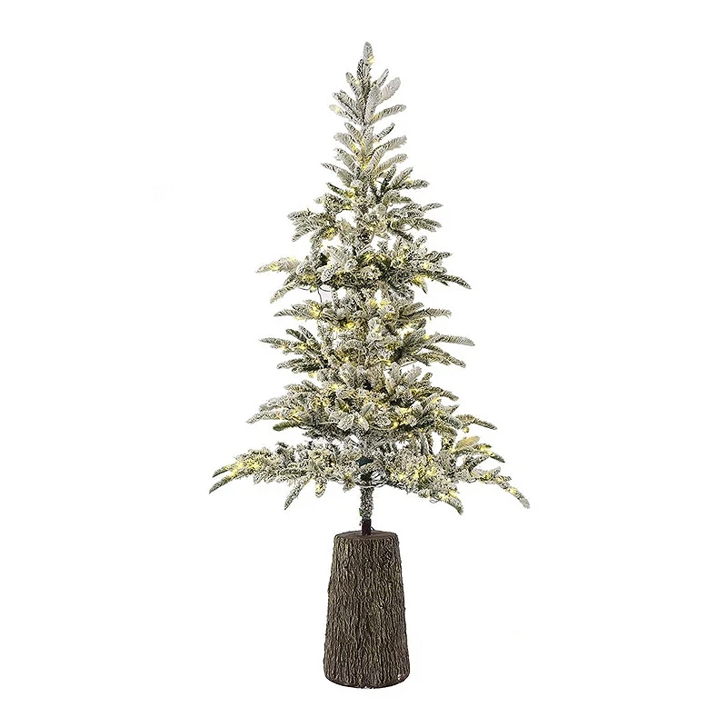 XMAS TREE FLOCKED PRE-LIT PRINCESS PINE 240CM WITH 300 LEDS IN FIBER GLASS RESIN POT