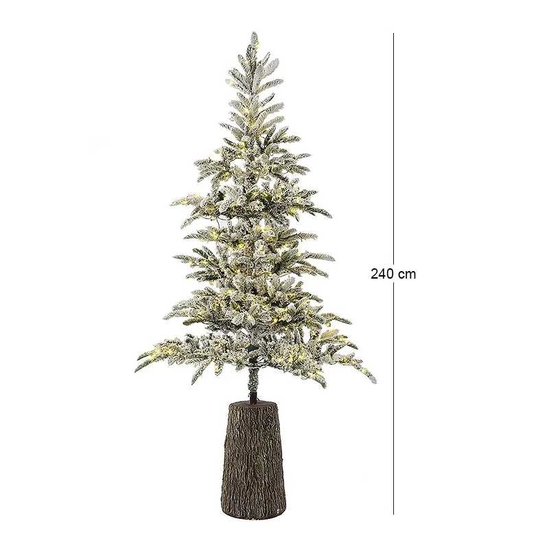 XMAS TREE FLOCKED PRE-LIT PRINCESS PINE 240CM WITH 300 LEDS IN FIBER GLASS RESIN POT