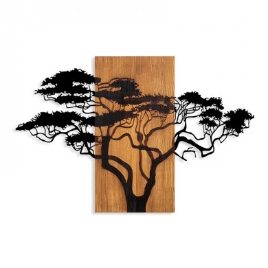 Acacia Tree Megapap wooden - metal wall art in walnut - black color 90x3x58cm.