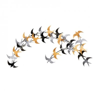 Birds Megapap metal wall art in black - bronze - silver color 137x1.5x62cm.