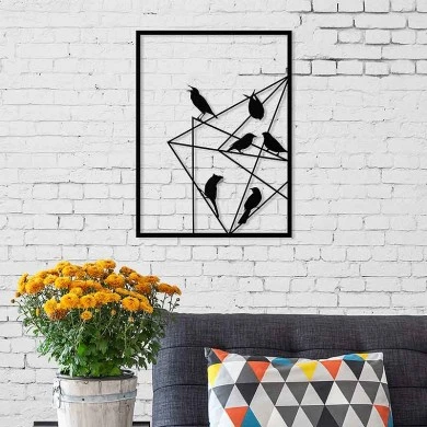 Birds on Wire Megapap metal wall art in black color 37x2x49cm.