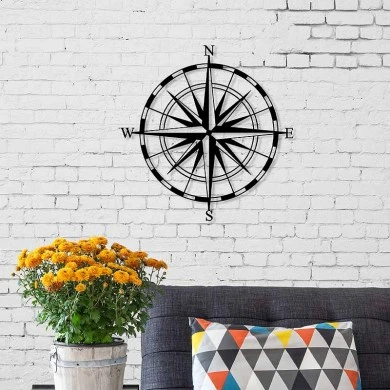 Compass Megapap metal wall art in black color 45x2x45cm.