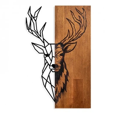 Deer Megapap wooden - metal wall art in walnut - black color 36x3x58cm.