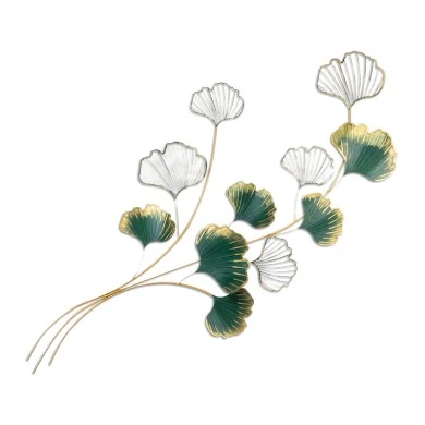 Flower Megapap metal wall art in gold - green color 120x1,5x100cm.