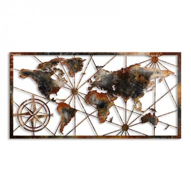 World Map Megapap metal wall art in black - bronze color 120x1.5x60cm.