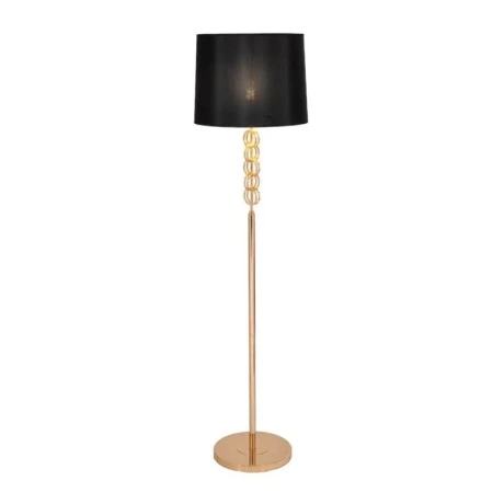 GOLD METAL FLOOR LAMP 38Χ155CM WITH CIRCLES AND BLACK FABRIC SHADE