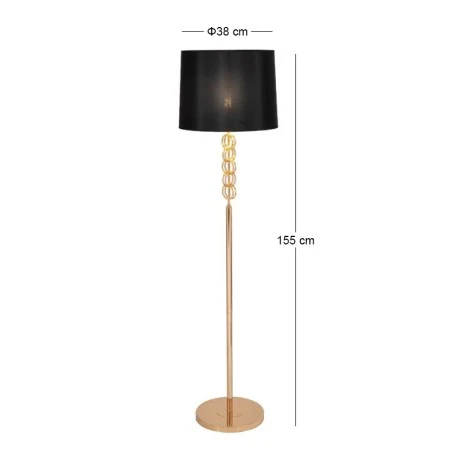 GOLD METAL FLOOR LAMP 38Χ155CM WITH CIRCLES AND BLACK FABRIC SHADE