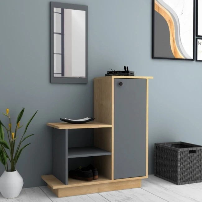 Cute Megapap melamine entrance furniture in oak - anthracite color 90x35x95cm.