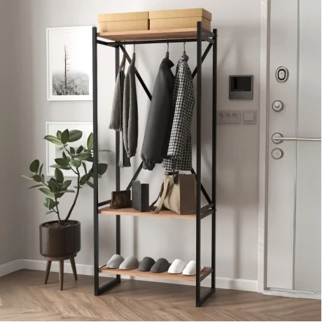 Zula Megapap metallic - melamine entrance furniture - hanger in black - pine oak color 66x30x160cm.