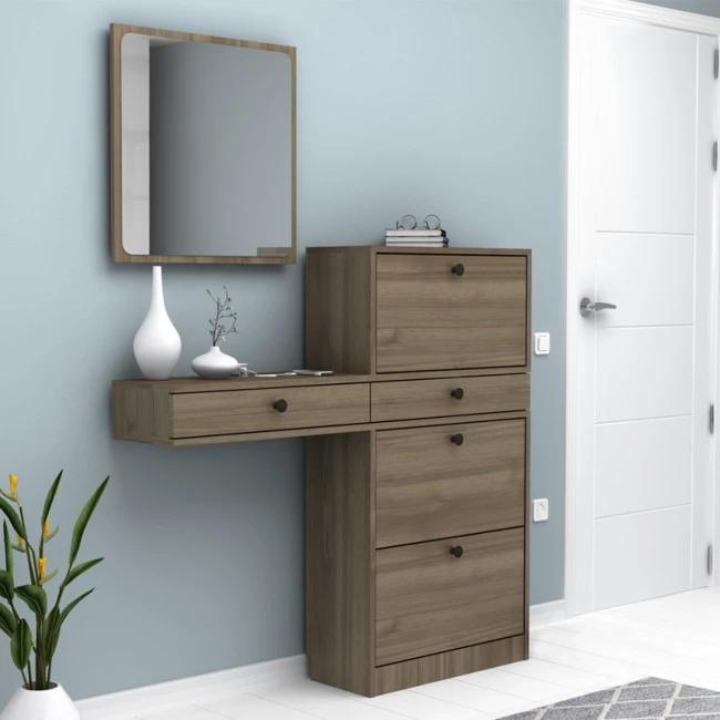 Pego Megapap melamine entrance furniture in walnut color 130x30x123.3cm.