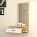 Joy Megapap melamine entrance furniture - dressing table with mirror in sonoma - white color 80x35x116cm.