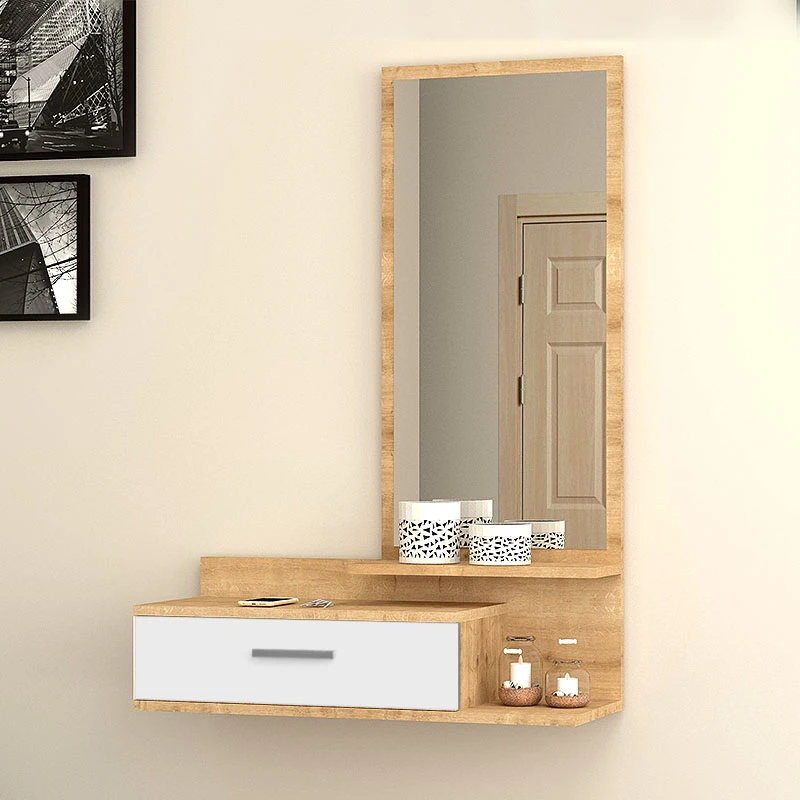 Joy Megapap melamine entrance furniture - dressing table with mirror in sonoma - white color 80x35x116cm.