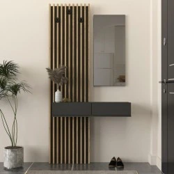 Έπιπλο εισόδου Elois Megapap χρώμα ανθρακί - sepet oak 96,6x26,8x195,5εκ.