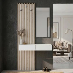 Elois Megapap melamine coat stand in white - sepet oak color 96.6x26.8x195.5cm.