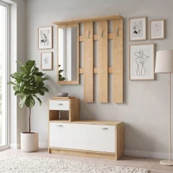 Έπιπλο εισόδου Raynold Megapap χρώμα φυσικό οξιάς - λευκό 100x30x180εκ.