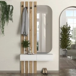 Έπιπλο εισόδου Reyas Megapap χρώμα λευκό - sepet oak 90x27x205,6εκ.