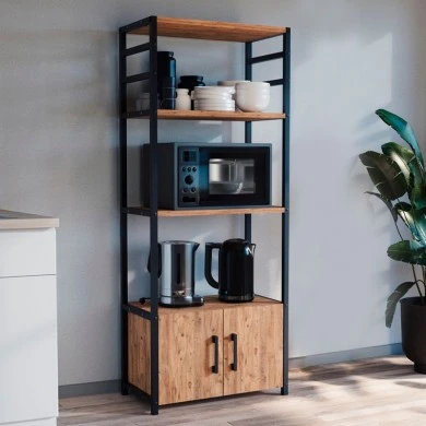 Agero Megapap metallic kitchen stand in black - pine oak color 56,1x30x138,3cm.