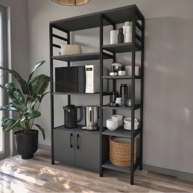 Benito Megapap metallic- melamine kichen shelf unit in black - anthracite color 83,6x30,2x140,7cm.